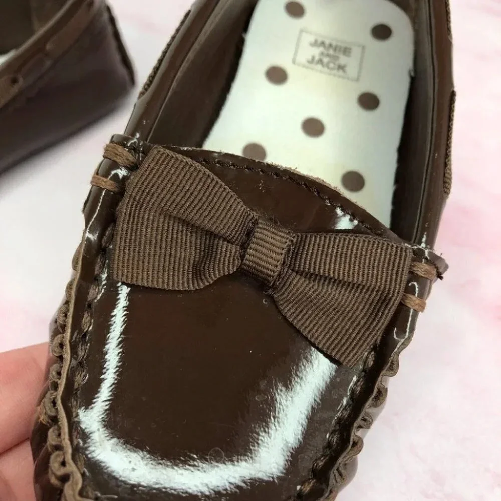 Janie and‎ Jack shoes bow moccasins brown patent leather size 8 toddler